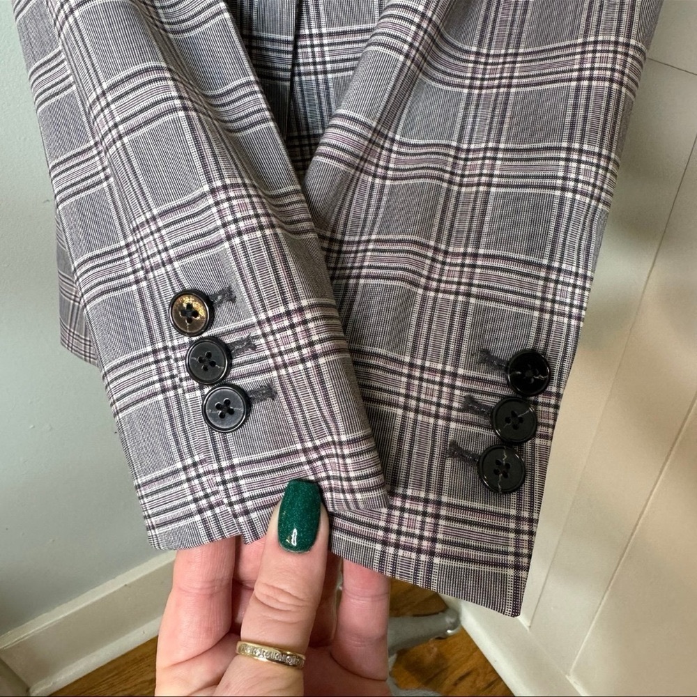 Banana Republic Long & Lean Grey & Lilac Glen Plaid Wool Blazer Jacket Size 6 - Picture 9 of 11